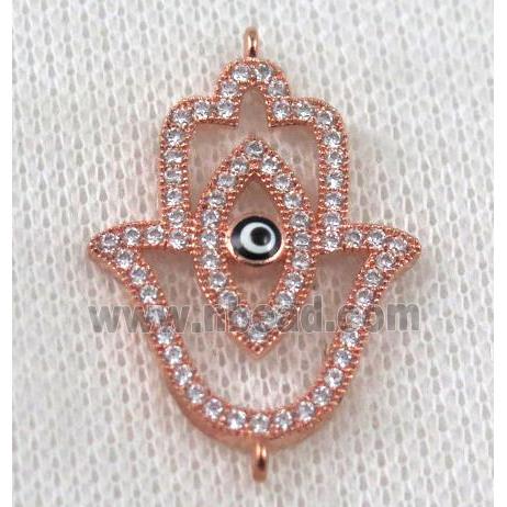copper hamsahand connector paved zircon with evil eye, roe gold