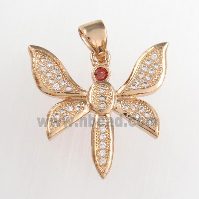 copper dragonfly pendants paved zircon, rose gold