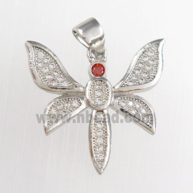 copper dragonfly pendants paved zircon, platinum plated