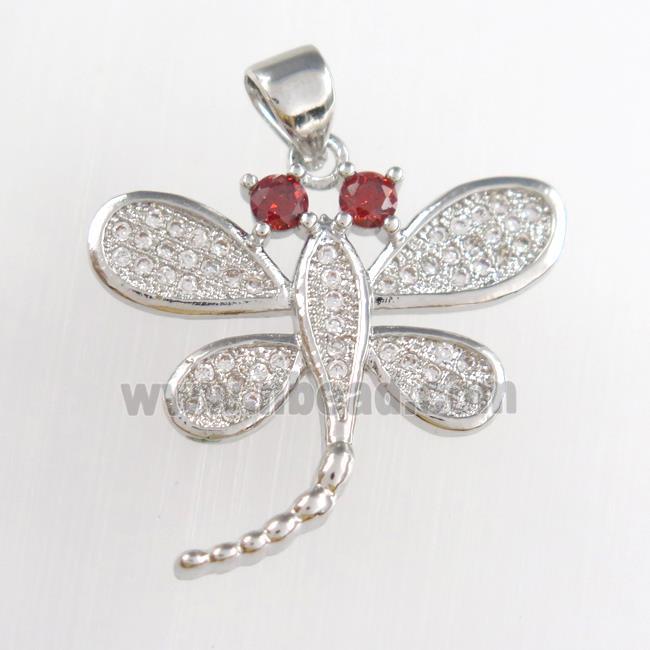 copper dragonfly pendants paved zircon, platinum plated