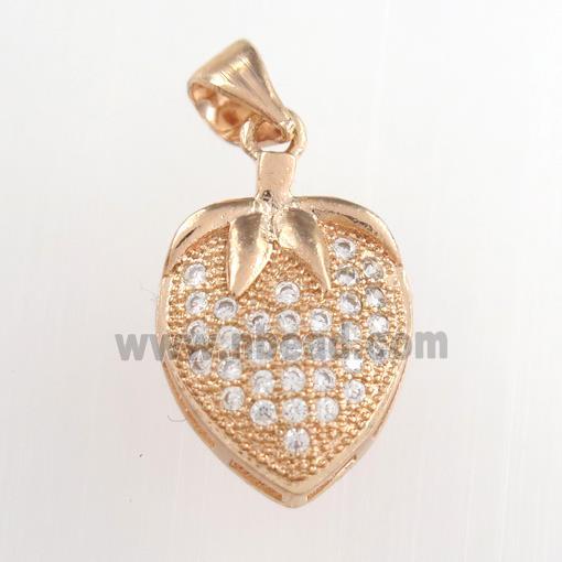 copper strawberry pendants paved zircon, rose gold