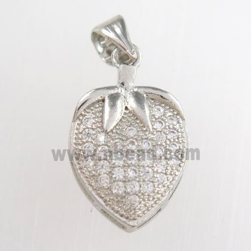 copper strawberry pendants paved zircon, platinum plated