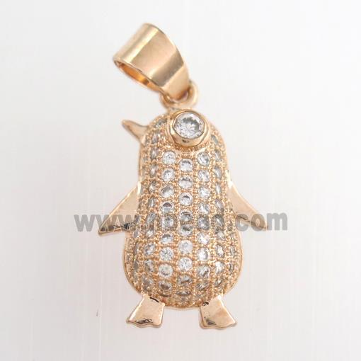 copper penguin pendants paved zircon, rose gold
