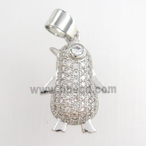 copper penguin pendants paved zircon, platinum plated