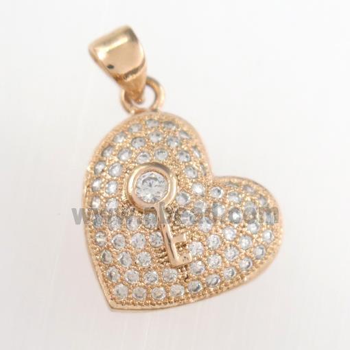 copper heart pendants paved zircon, rose gold