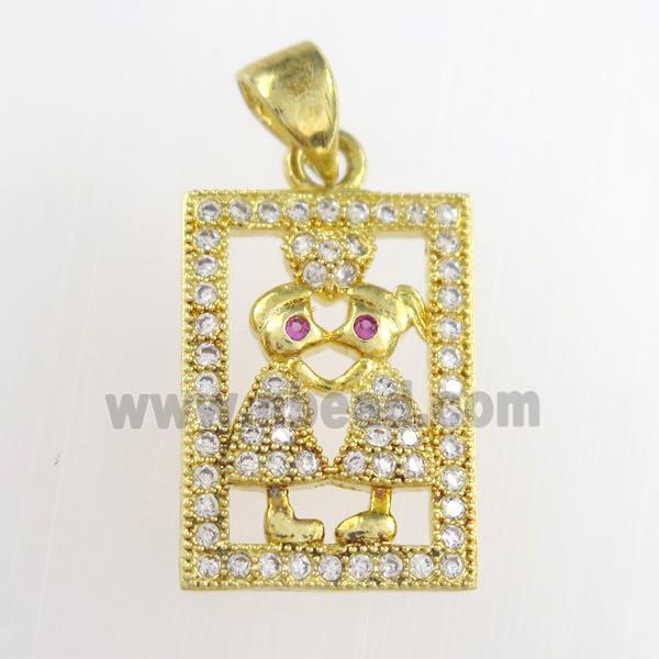copper couple pendants paved zircon, gold plated