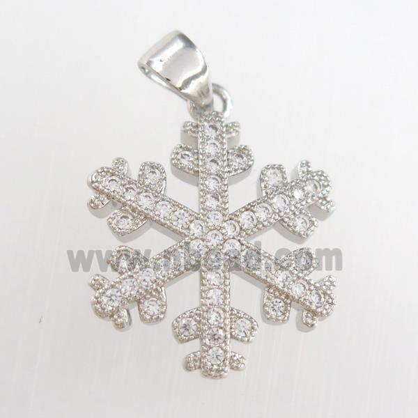 copper snowflake pendants paved zircon, platinum plated