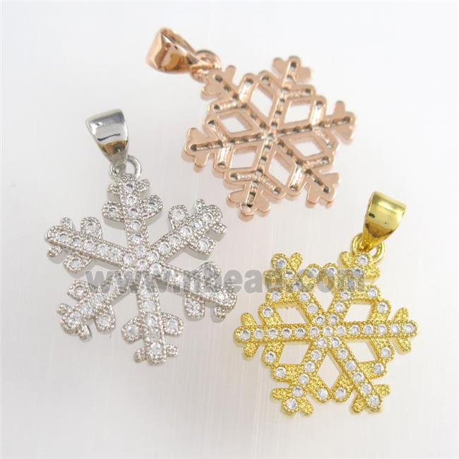 christmas snowflake pendants paved zircon, copper, mixed color