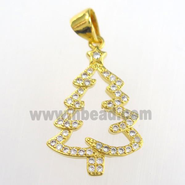 christmas tree, copper pendants paved zircon, gold plated