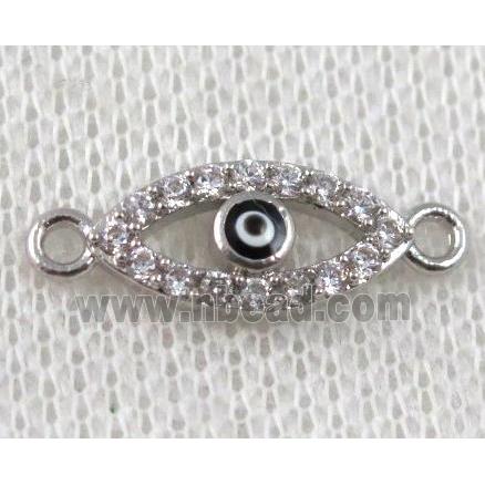copper evil eye connector paved zircon, platinum plated