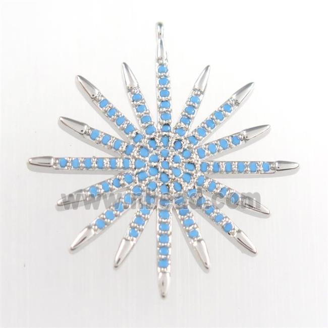 copper starburst pendant paved zircon, turq, platinum plated