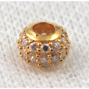 copper bead paved zircon, rondelle, gold plated