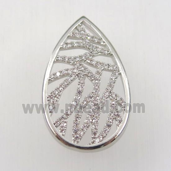 copper pendant paved zircon, teardrop, platinum plated