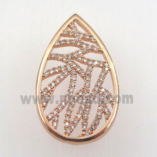 copper pendant paved zircon, teardrop, rose gold