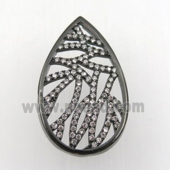 copper pendant paved zircon, teardrop, black plated