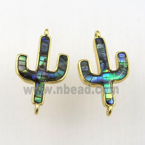 copper cactus connector with abalone shell, gold plated
