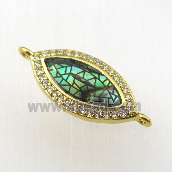 copper eye connector paved zircon with abalone shell, gold plated
