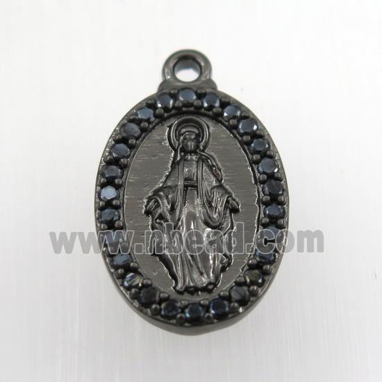 copper Jesus pendant paved zircon, oval, black plated