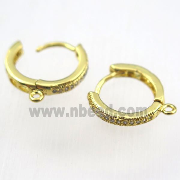 copper earring hoop paved zircon, gold plated