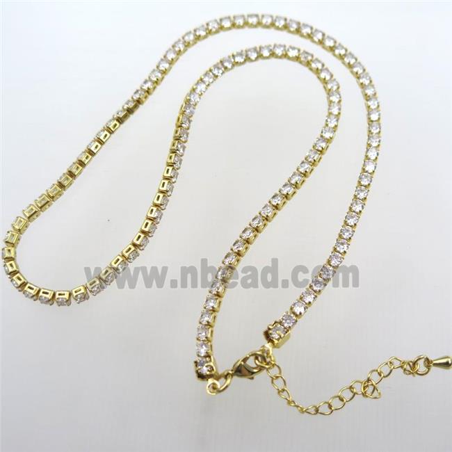 copper necklace chain pave zircon, gold plated