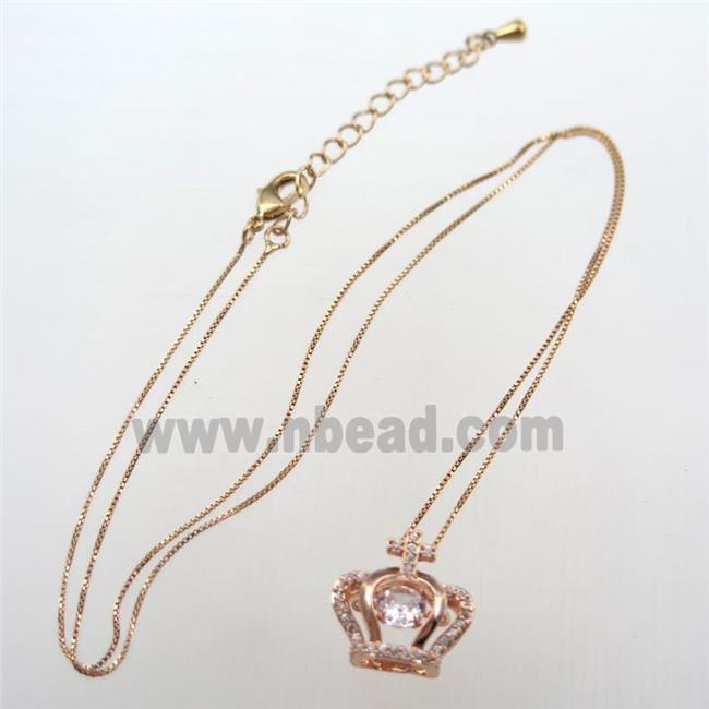 copper necklace with crown pave zircon, rose gold
