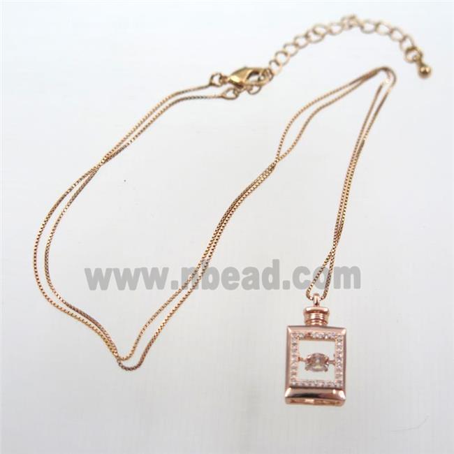 copper necklace pave zircon, rose gold