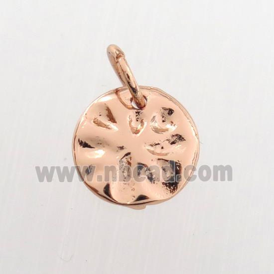 copper circle pendant, hammered, rose gold