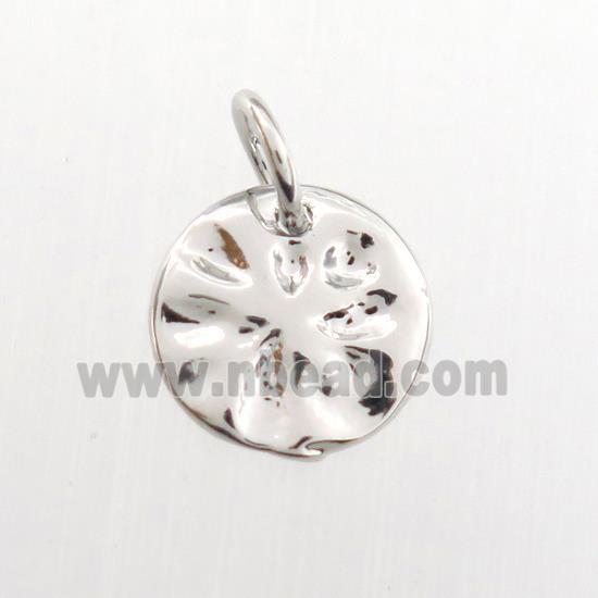 copper circle pendant, hammered, platinum plated