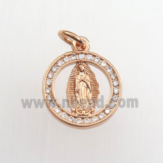 copper Jesus pendant paved zircon, rose gold