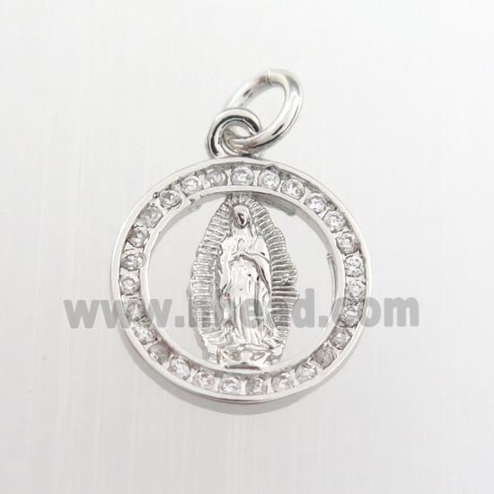 copper Jesus pendant paved zircon, platinum plated