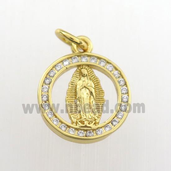 copper Jesus pendant paved zircon, circle, religious, gold plated