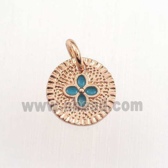copper circle pendant, enameling, rose gold
