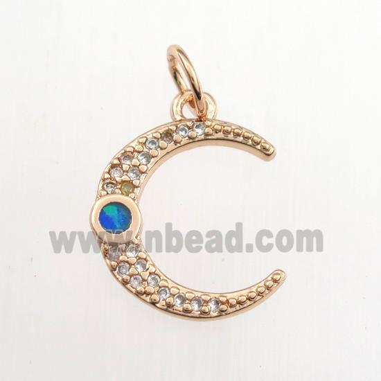 copper moon pendant paved zircon with fire opal, rose gold