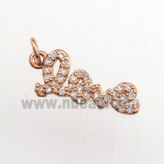 copper LOVE pendant paved zircon, rose gold
