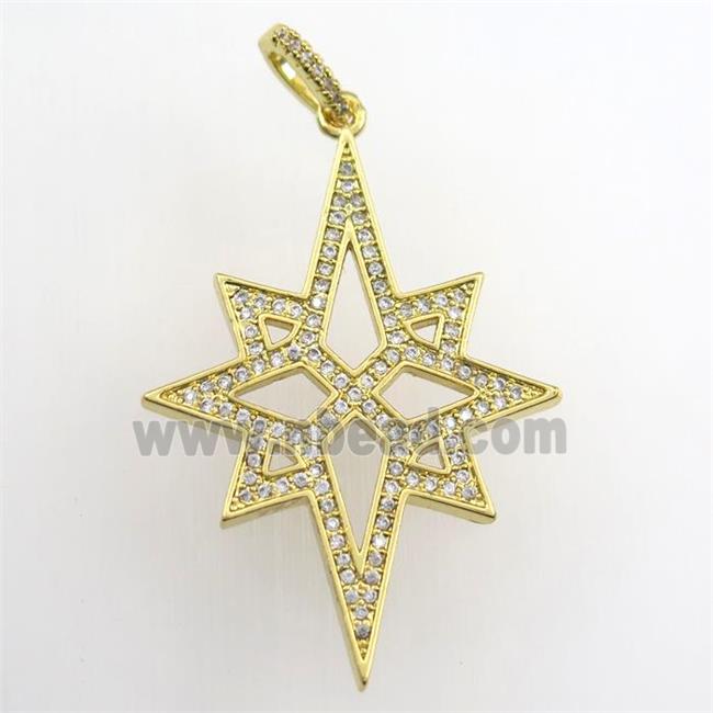 copper northstar pendant paved zircon, gold plated