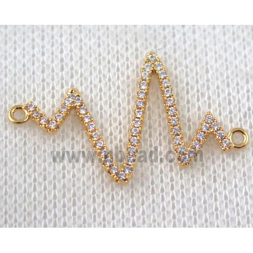 copper cardiogram connector paved zircon, gold plated