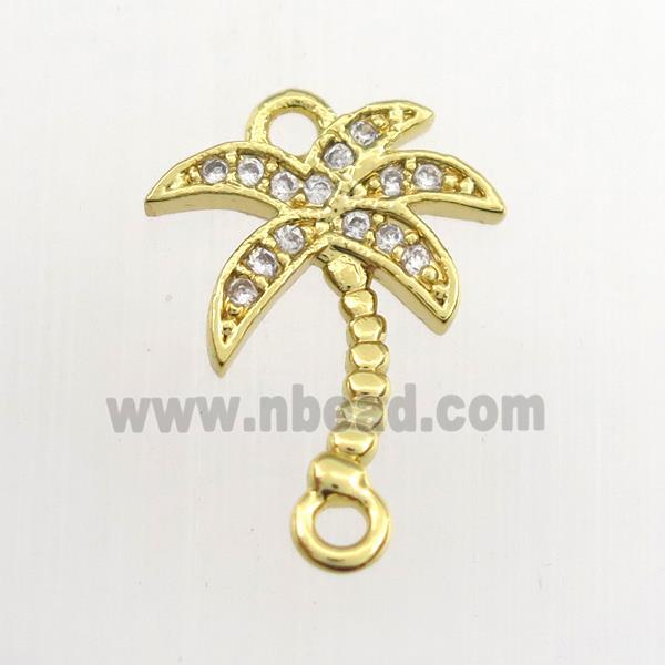 copper coconut tree connector paved zircon, gold plated