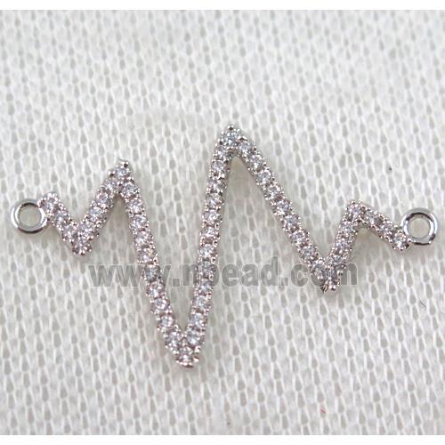 copper cardiogram connector paved zircon, platinum plated