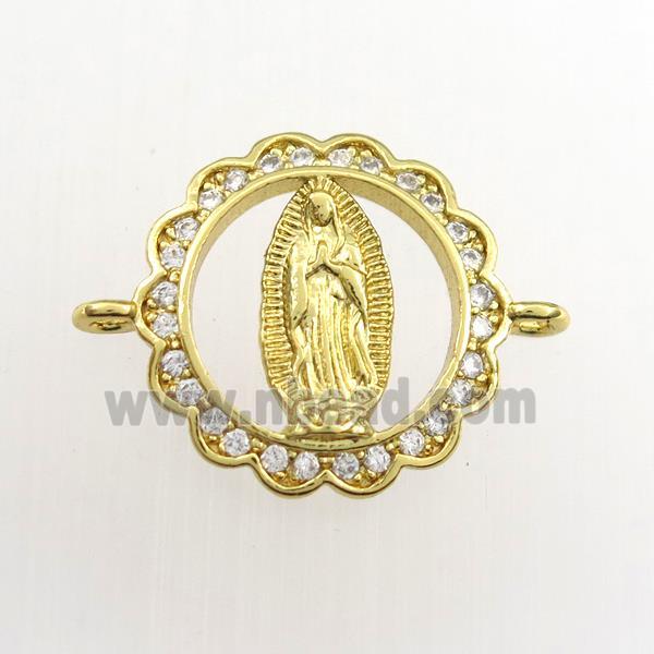 copper circle connector paved zircon with Jesus, gold plated