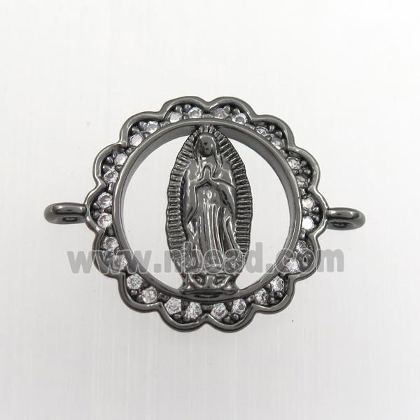copper circle connector paved zircon with Jesus, black plated