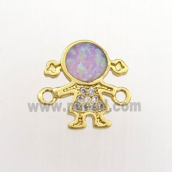 copper kids connector paved zircon with fire opal, gold plated