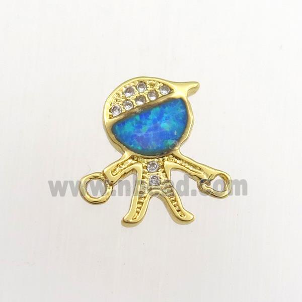 copper kids connector paved zircon with fire opal, cartoon, gold plated