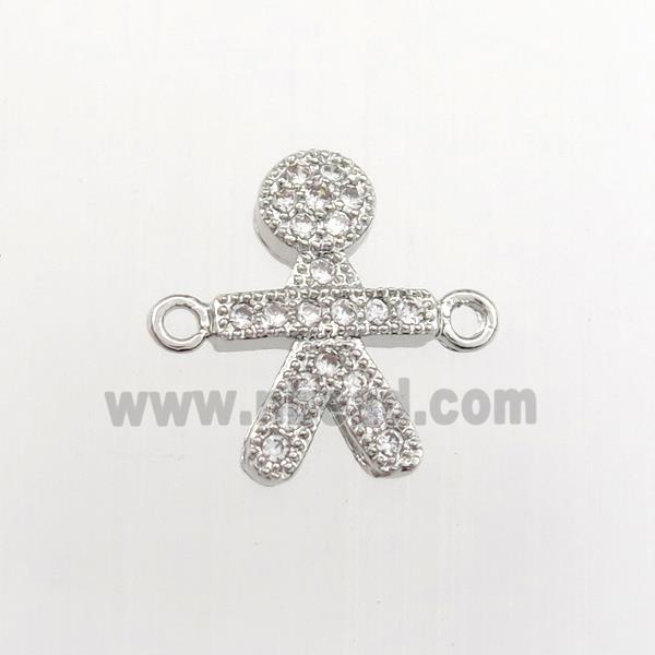 copper kids connector paved zircon, platinum plated