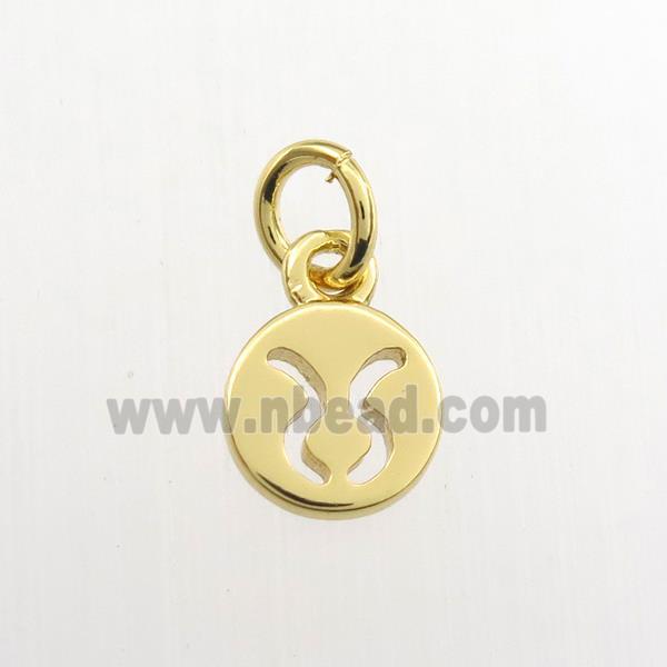 copper circle pendant, zodiac taurus, gold plated