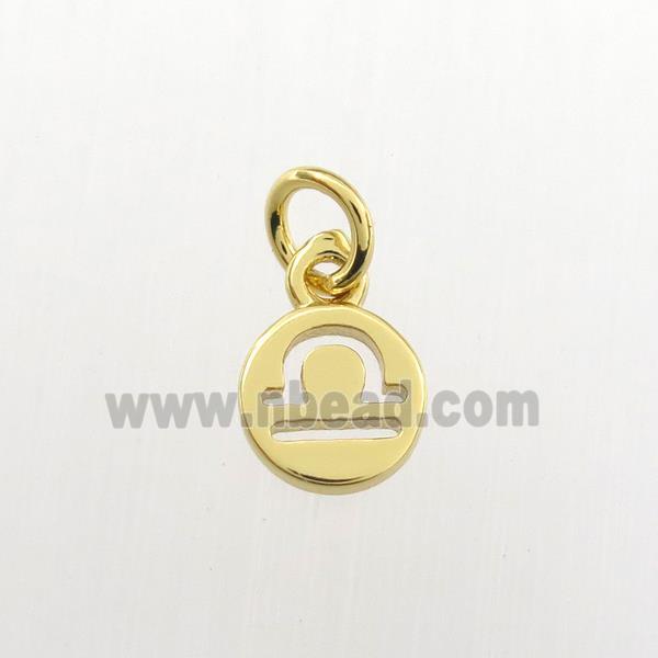 copper circle pendant, zodiac libra, gold plated