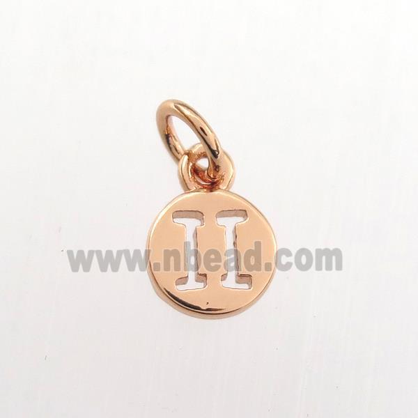 copper circle pendant, zodiac gemini, rose gold