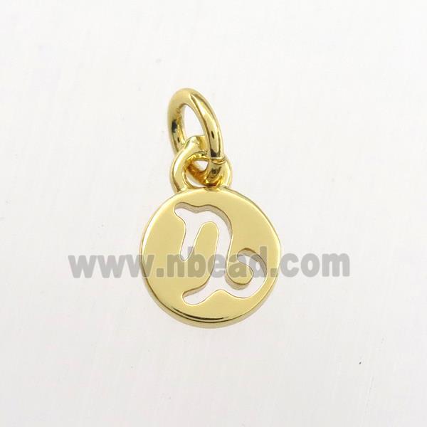 copper circle pendant, zodiac capricorn, gold plated