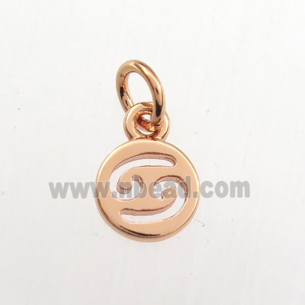 copper circle pendant, zodiac cancer, rose gold