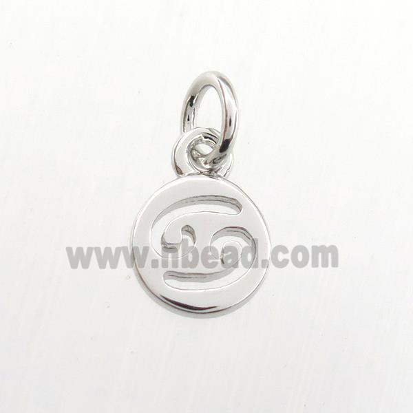 copper circle pendant, zodiac cancer, platinum plated