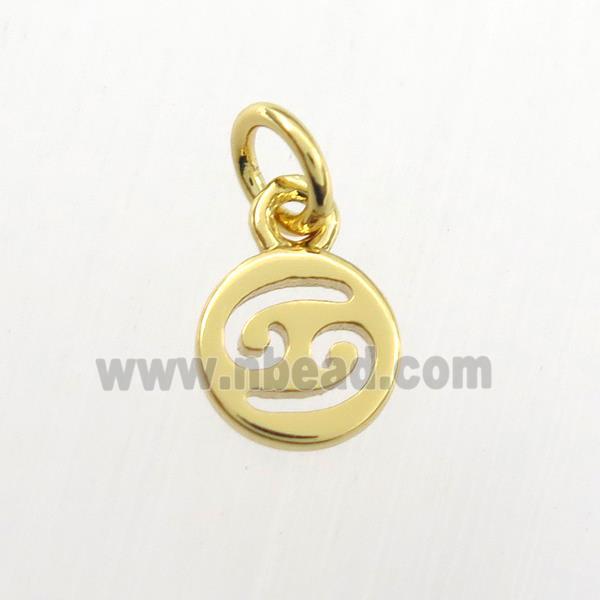 copper circle pendant, zodiac cancer, gold plated